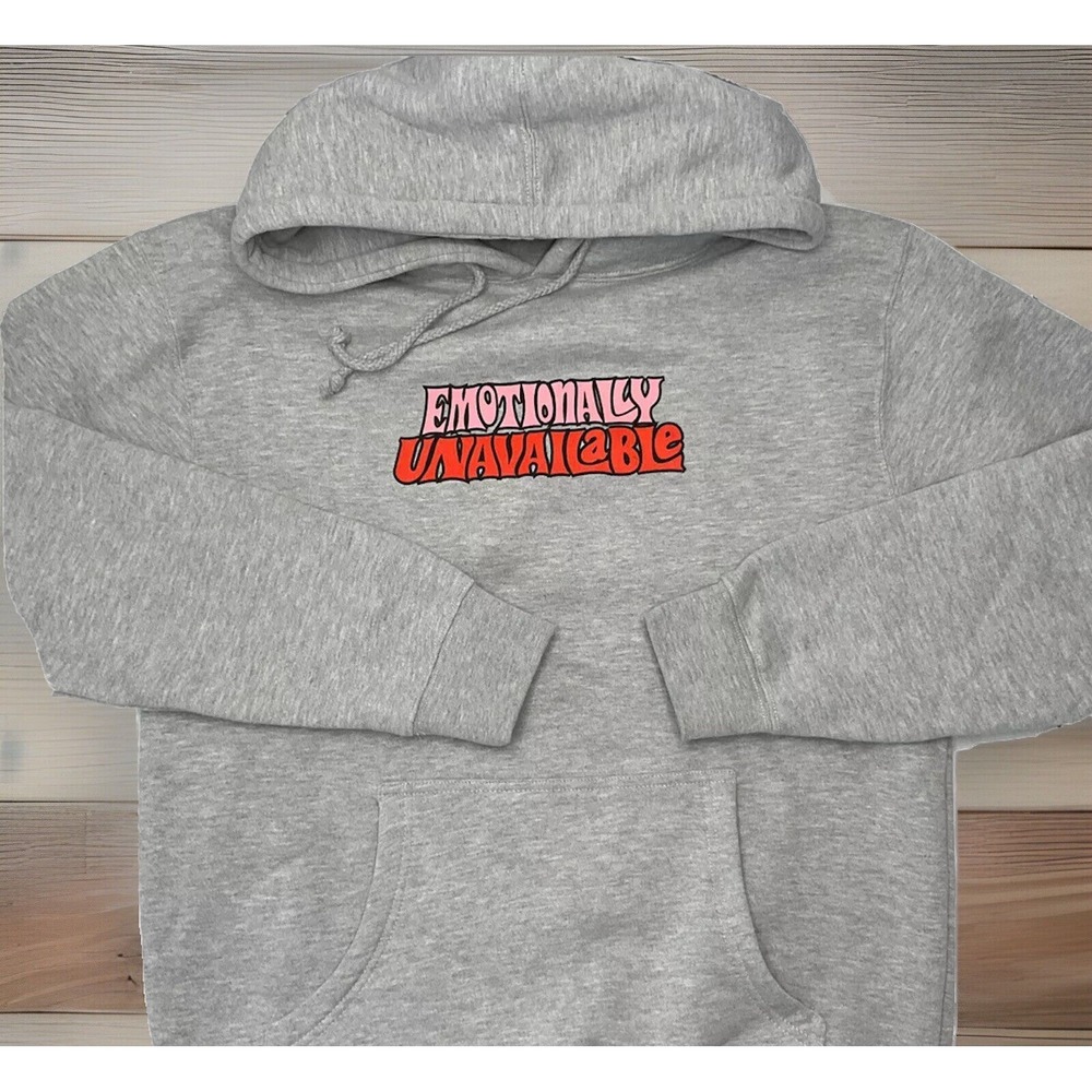 Emotionally Unavailable‎ Box Logo Pullover Hoodie Mens S Heather Gray NWOT